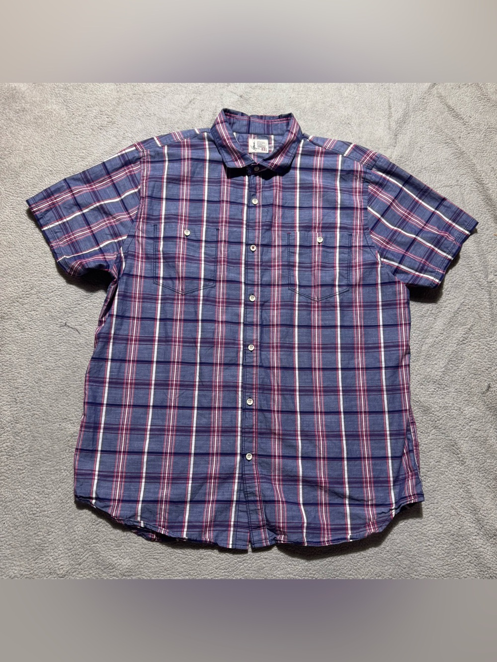 Howe Shirt Mens 2XL Button Up Blue Red Plaid Short Sleeve Office Casual Cotton